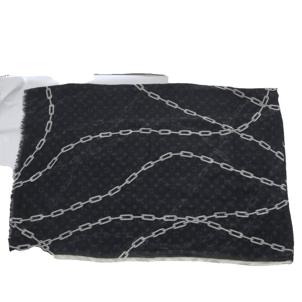 Louis Vuitton Shawl Large Monogram Etole Chain Fringe Black Scarf — view 3