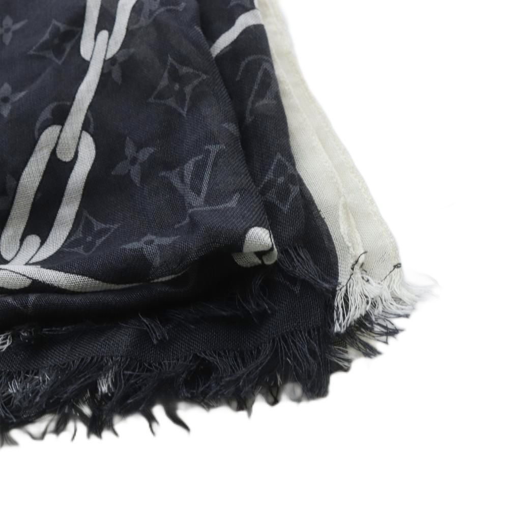 Louis Vuitton Shawl Large Monogram Etole Chain Fringe Black Scarf — view 7