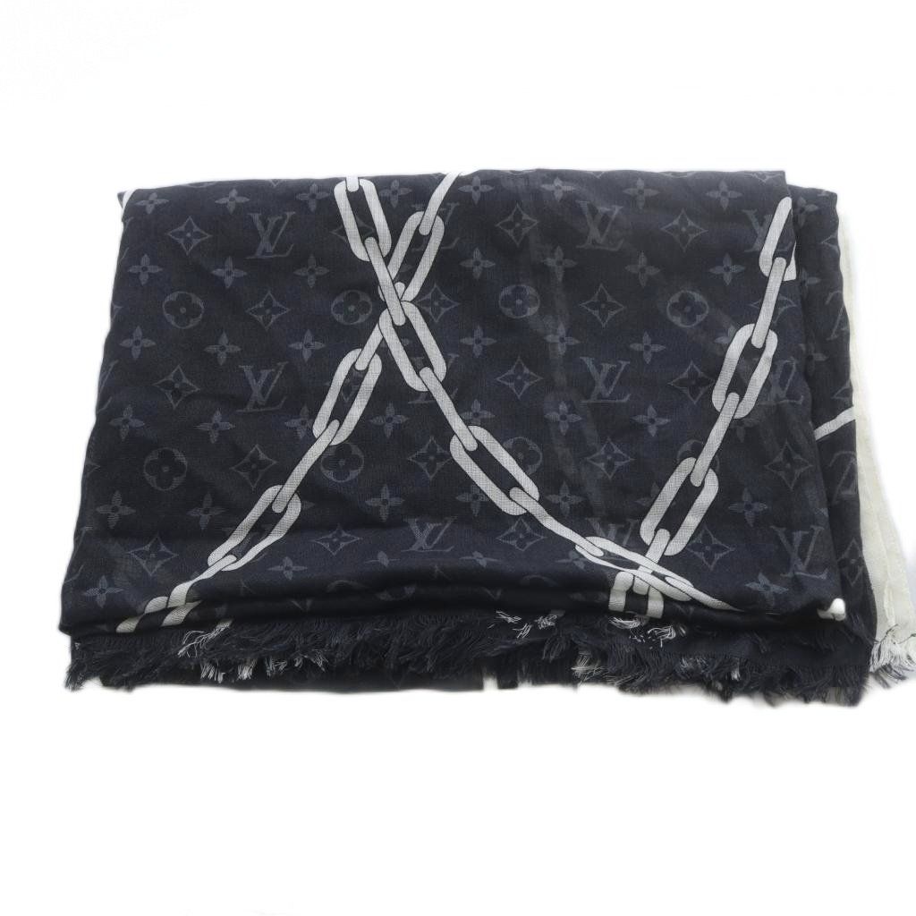 Louis Vuitton Shawl Large Monogram Etole Chain Fringe Black Scarf — view 6