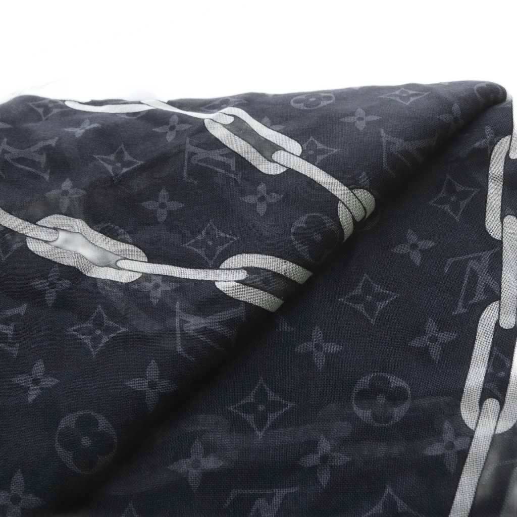Louis Vuitton Shawl Large Monogram Etole Chain Fringe Black Scarf — view 8
