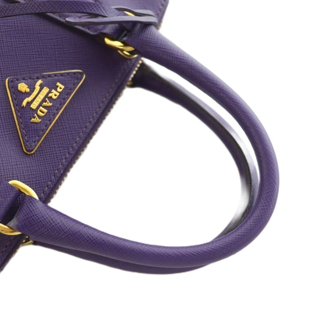 Prada Saffiano Luxe 2-Way Handbag Shoulder Triangle Plate Logo Bicolor Leather — view 6