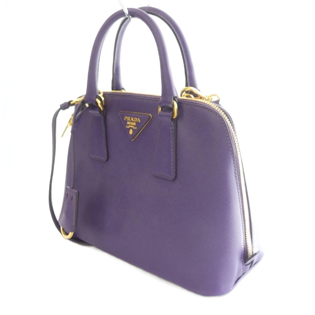 Prada Saffiano Luxe 2-Way Handbag Shoulder Triangle Plate Logo Bicolor Leather — view 2