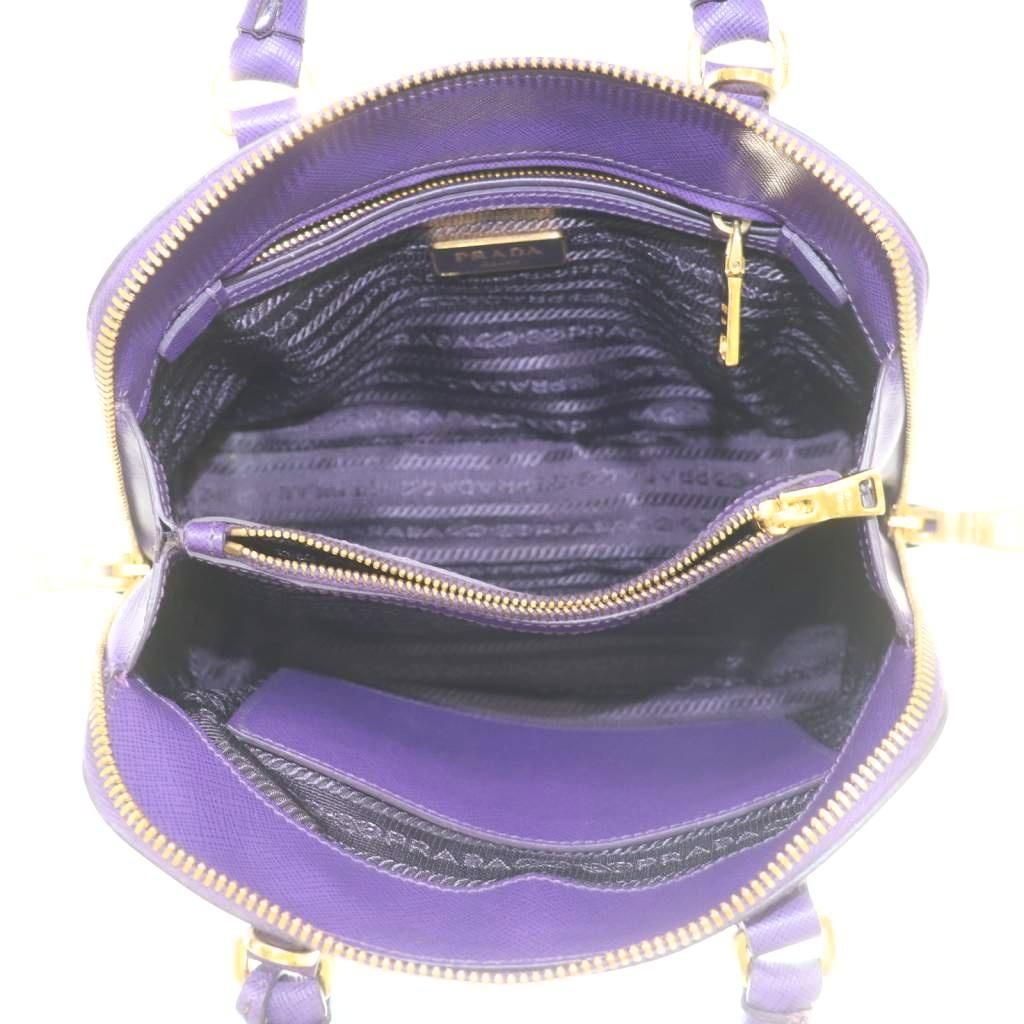 Prada Saffiano Luxe 2-Way Handbag Shoulder Triangle Plate Logo Bicolor Leather — view 5