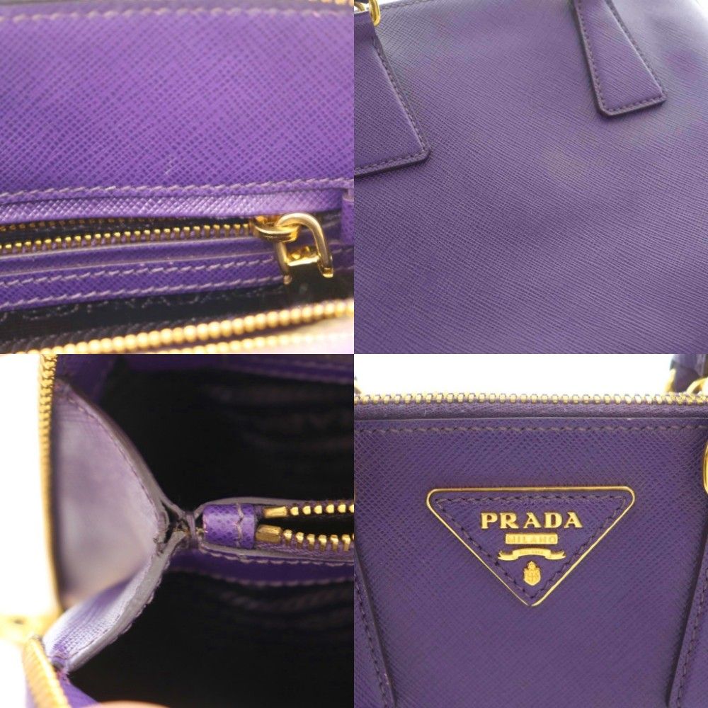 Prada Saffiano Luxe 2-Way Handbag Shoulder Triangle Plate Logo Bicolor Leather — view 9