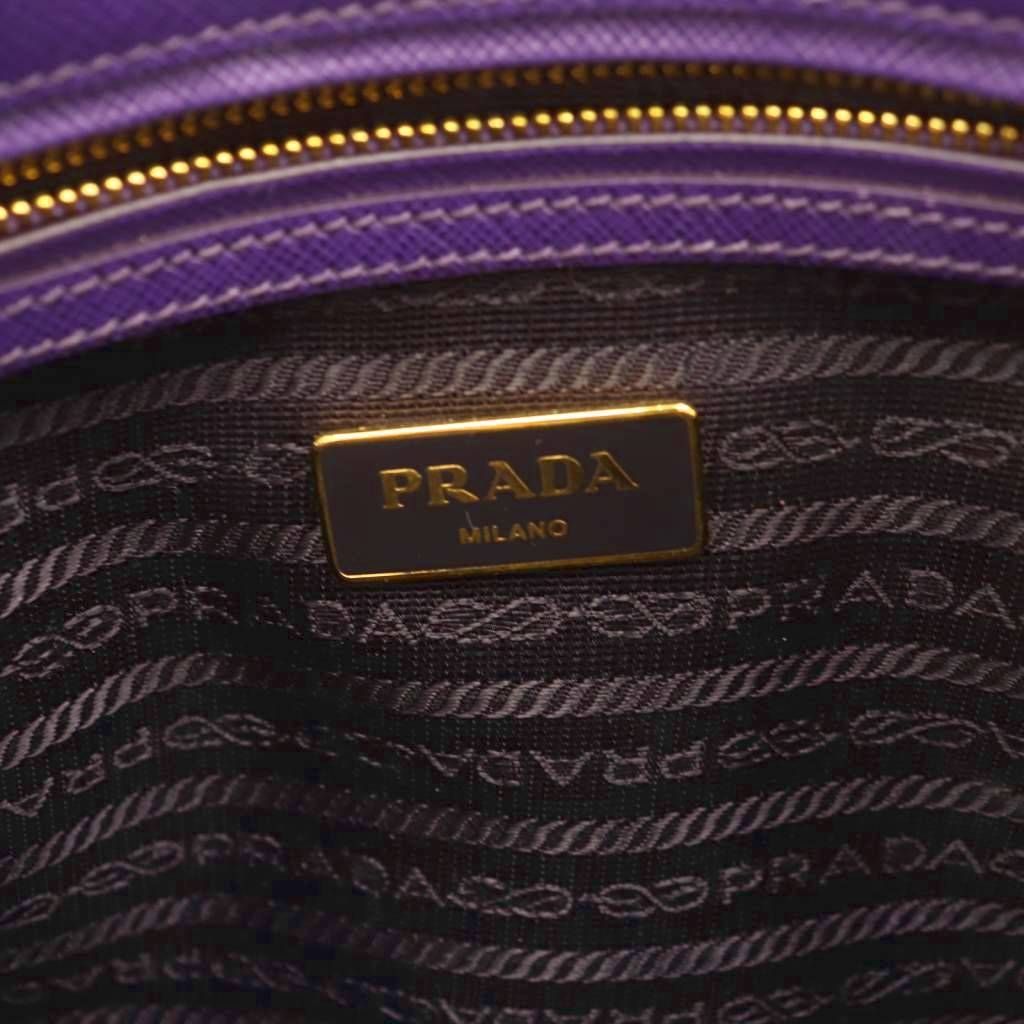 Prada Saffiano Luxe 2-Way Handbag Shoulder Triangle Plate Logo Bicolor Leather — view 4