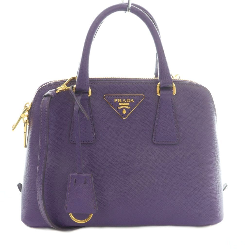 Prada Saffiano Luxe 2-Way Handbag Shoulder Triangle Plate Logo Bicolor Leather