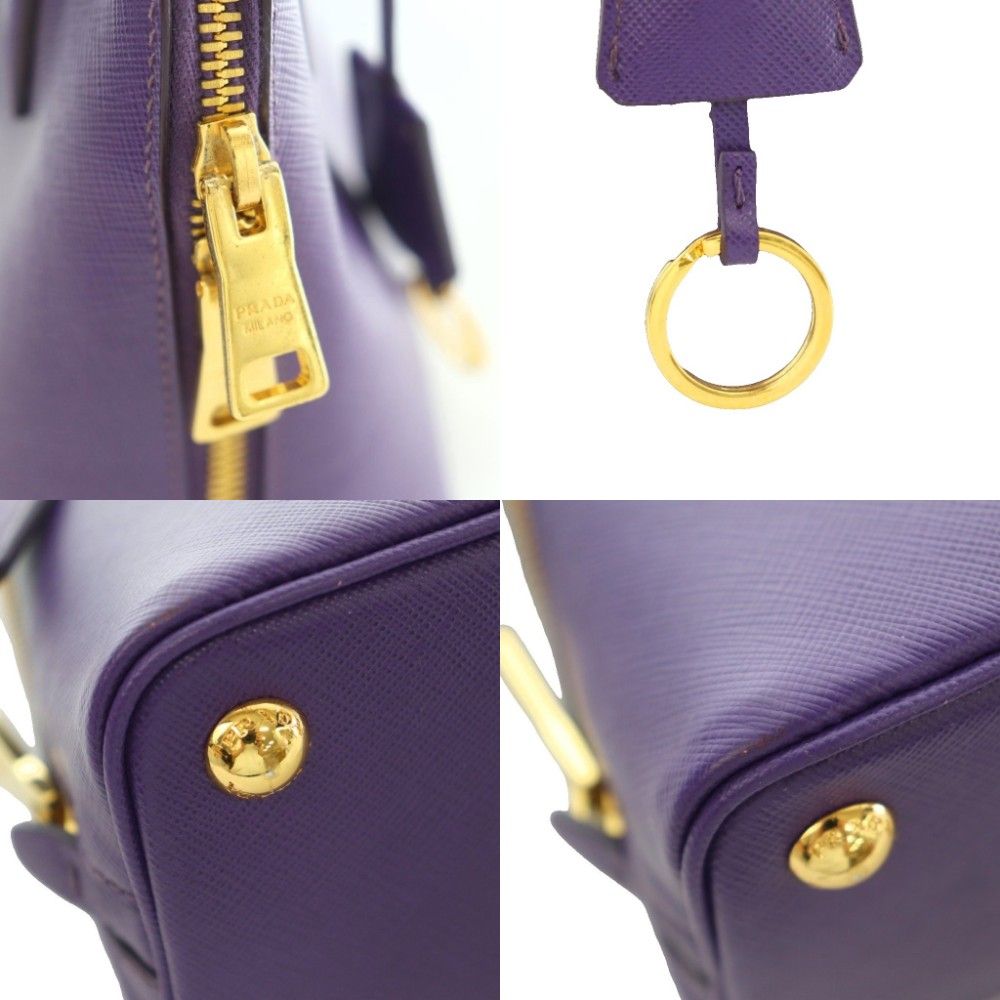Prada Saffiano Luxe 2-Way Handbag Shoulder Triangle Plate Logo Bicolor Leather — view 8