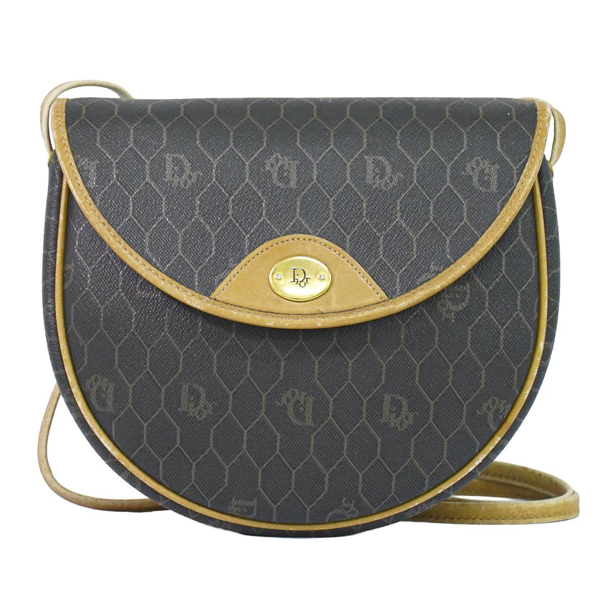 Dior Honeycomb Pattern Shoulder Bag Pochette Black