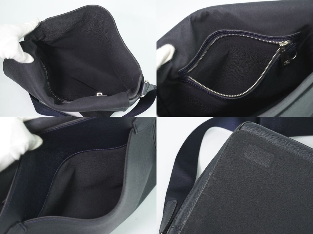 Louis Vuitton LV Roman MM Taiga Leather Shoulder Bag Boreal Dark Navy — view 8
