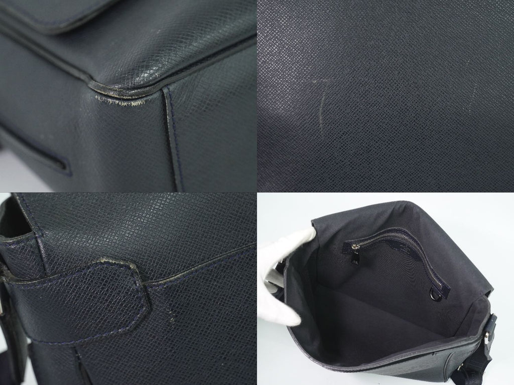 Louis Vuitton LV Roman MM Taiga Leather Shoulder Bag Boreal Dark Navy — view 7