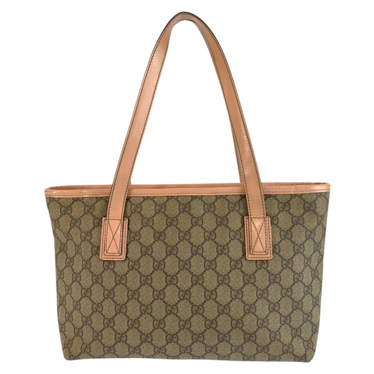 Gucci Pink Beige GG Supreme Canvas Leather Tote — view 2