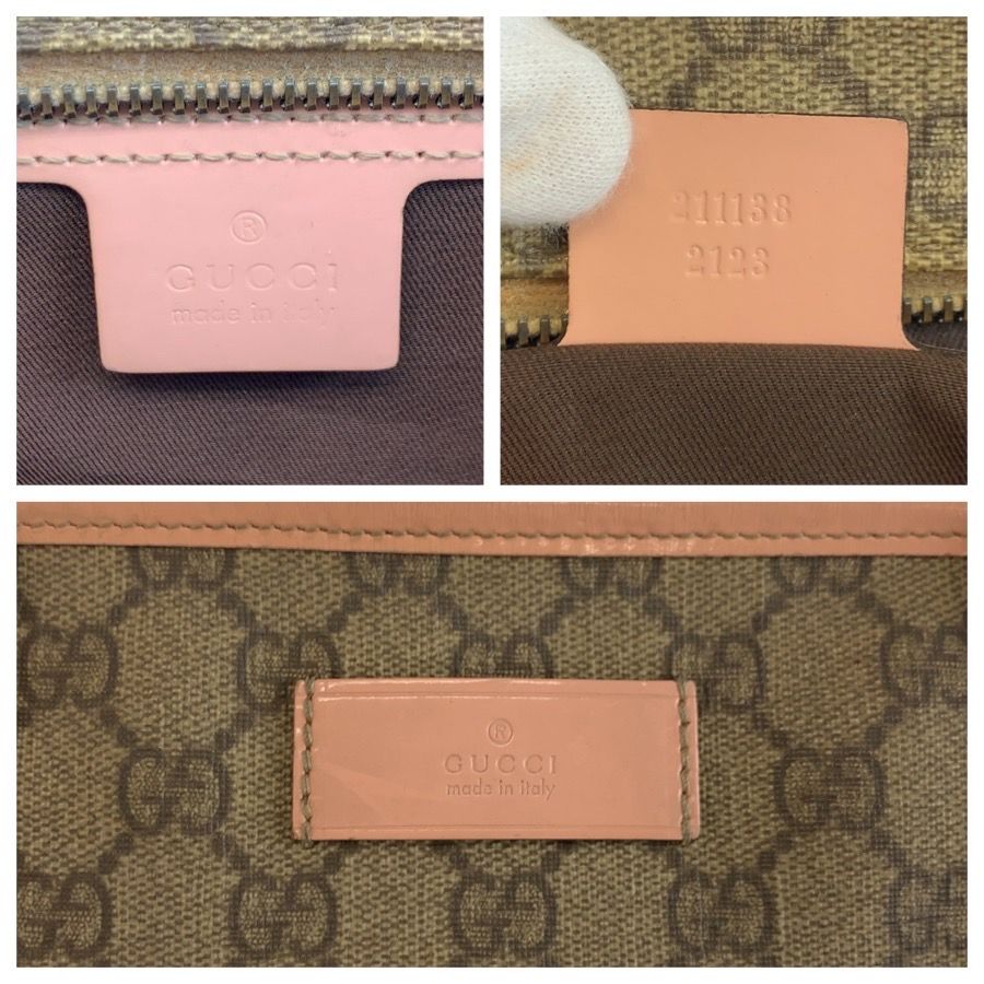 Gucci Pink Beige GG Supreme Canvas Leather Tote — view 3