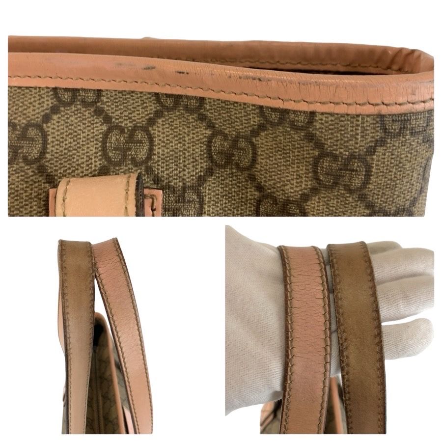 Gucci Pink Beige GG Supreme Canvas Leather Tote — view 6