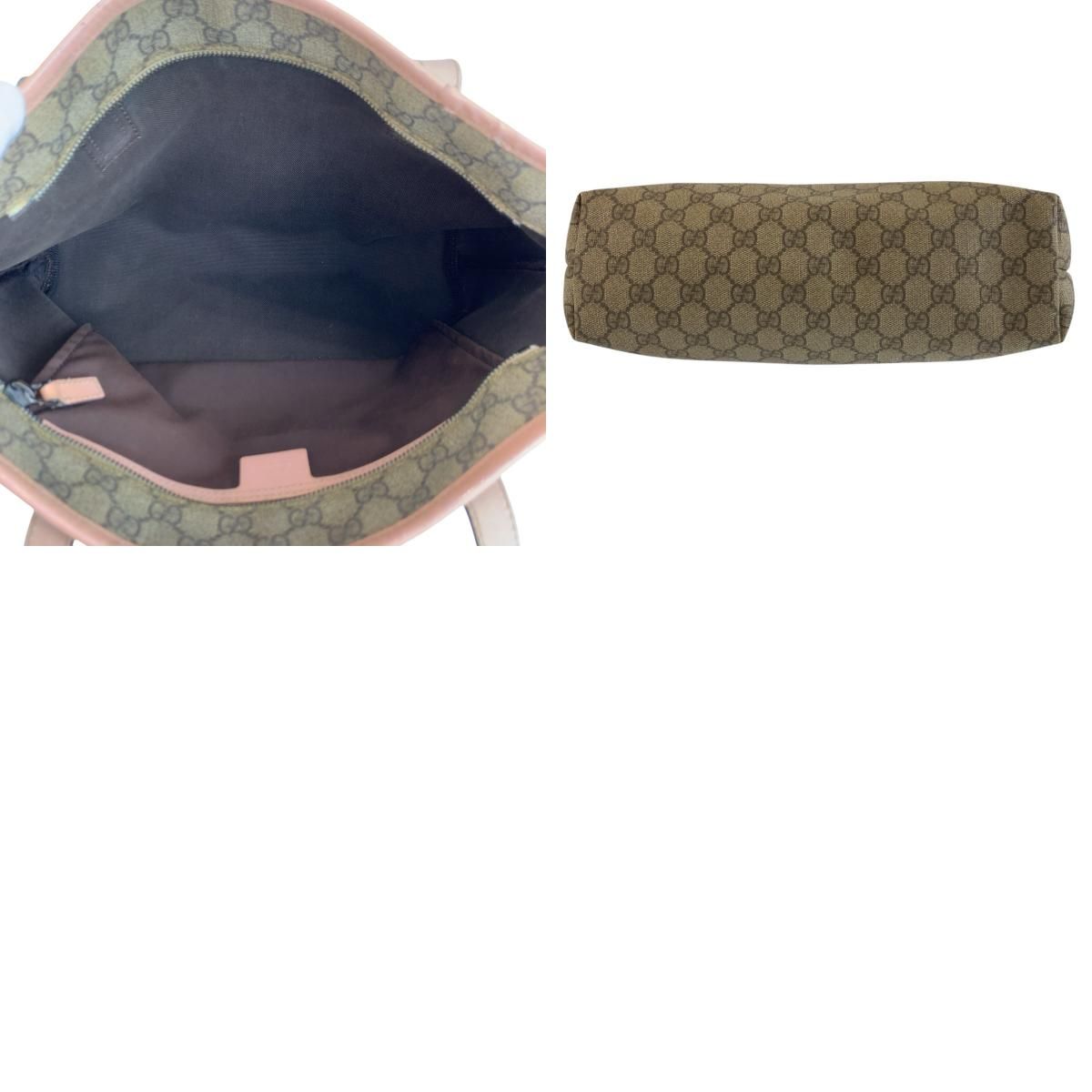 Gucci Pink Beige GG Supreme Canvas Leather Tote — view 9