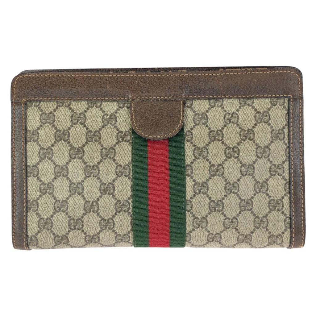 Gucci Vintage Sherry Line Beige Brown GG Supreme Canvas Clutch