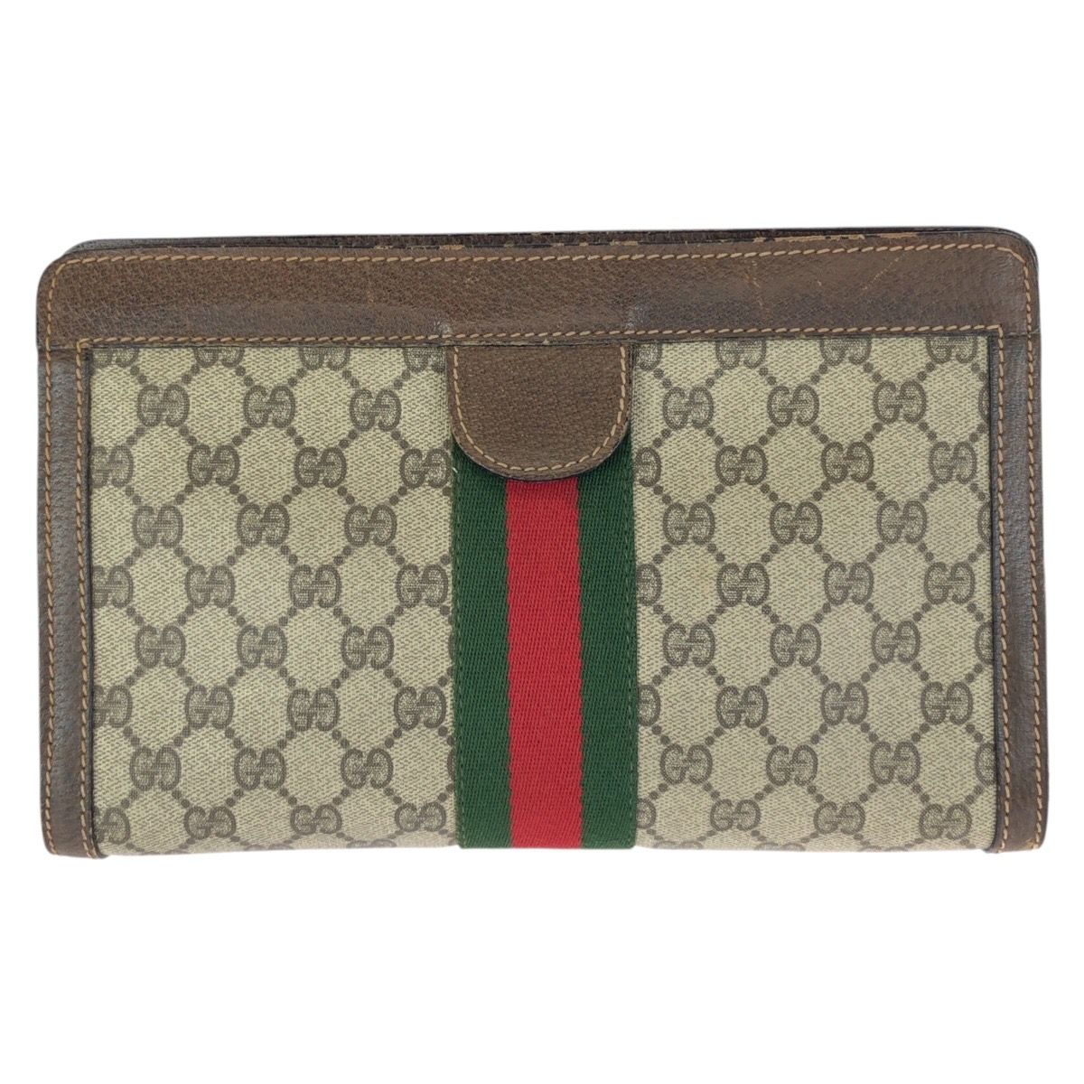 Gucci Vintage Sherry Line Beige Brown GG Supreme Canvas Clutch