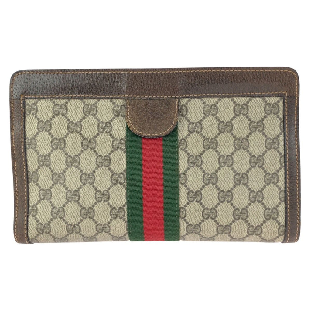 Gucci Vintage Sherry Line Beige Brown GG Supreme Canvas Clutch — view 2