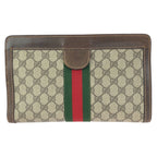 Gucci Vintage Sherry Line Beige Brown GG Supreme Canvas Clutch — view 2