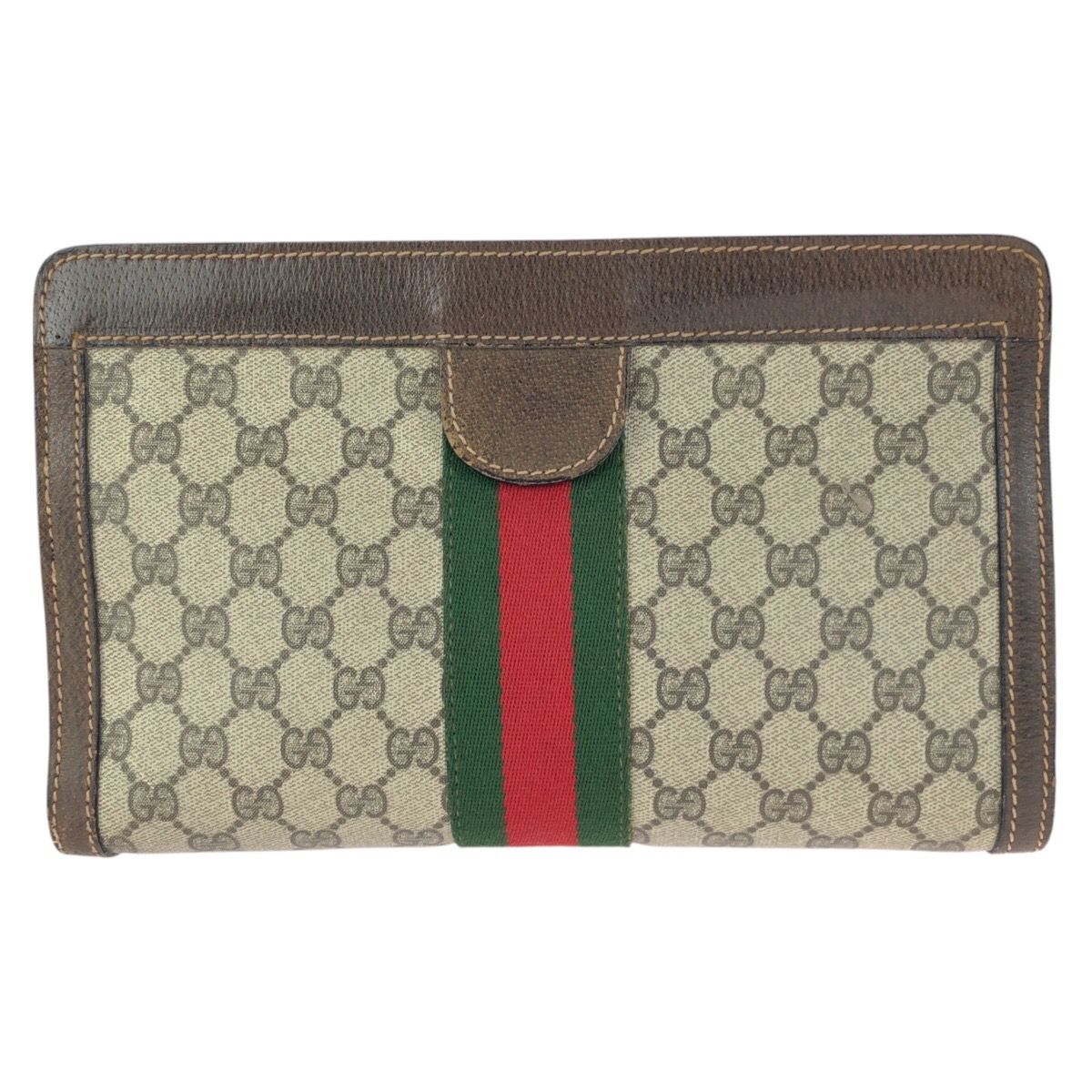 Gucci Vintage Sherry Line Beige Brown GG Supreme Canvas Clutch — view 2