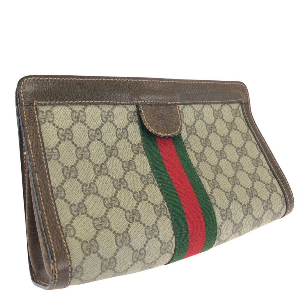 Gucci Vintage Sherry Line Beige Brown GG Supreme Canvas Clutch — view 5