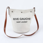 Saint Laurent Rive Gauche Leather Canvas 2-Way Shoulder Bag Crossbody Hand — view 4