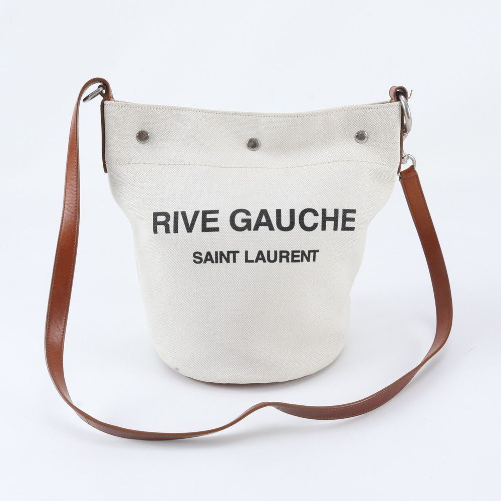 Saint Laurent Rive Gauche Leather Canvas 2-Way Shoulder Bag Crossbody Hand — view 4