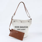 Saint Laurent Rive Gauche Leather Canvas 2-Way Shoulder Bag Crossbody Hand