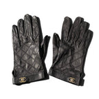 Chanel G1 Quilted Leather Gloves Turnlock CC Logo 8 Black Lambskin — view 2