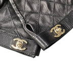 Chanel G1 Quilted Leather Gloves Turnlock CC Logo 8 Black Lambskin — view 5