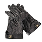 Chanel G1 Quilted Leather Gloves Turnlock CC Logo 8 Black Lambskin — view 3
