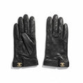 Chanel G1 Quilted Leather Gloves Turnlock CC Logo 8 Black Lambskin