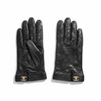Chanel G1 Quilted Leather Gloves Turnlock CC Logo 8 Black Lambskin