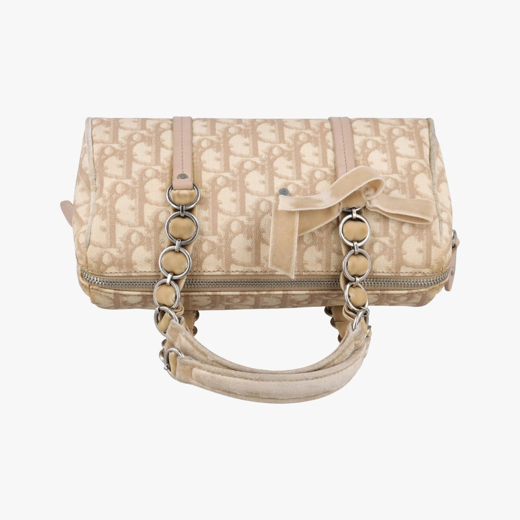 Dior Romantic Trotter Beige White Canvas Velour Handbag — view 8