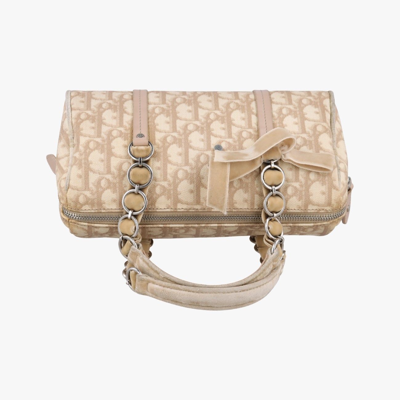 Dior Romantic Trotter Beige White Canvas Velour Handbag — view 8