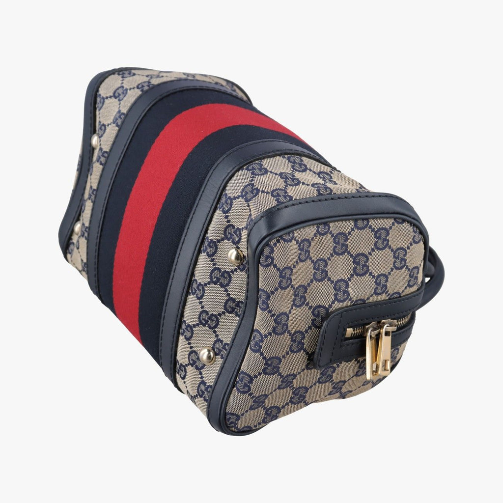 Gucci Sherry Line Navy Red Beige Canvas Leather Shoulder — view 4