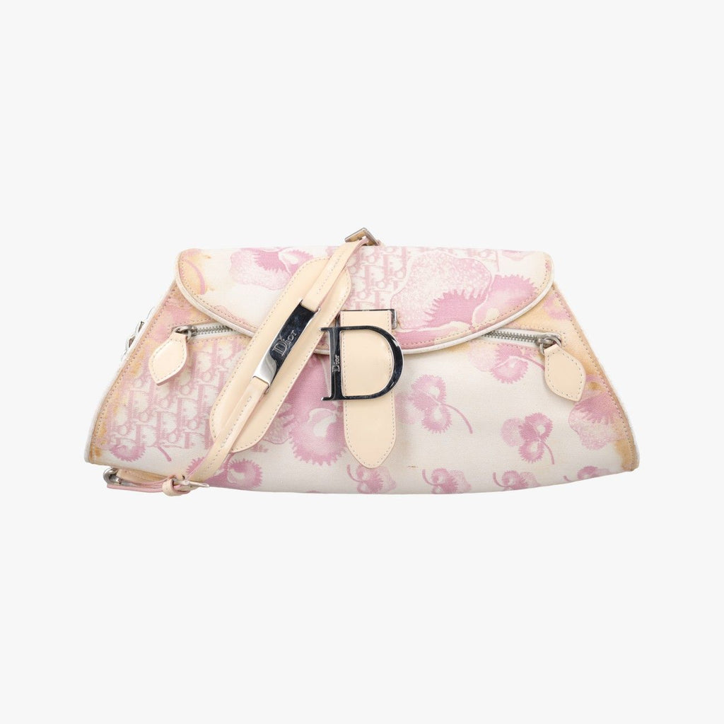 Dior Cherry Blossom Flower Baguette White Multicolor Canvas BO Shoulder