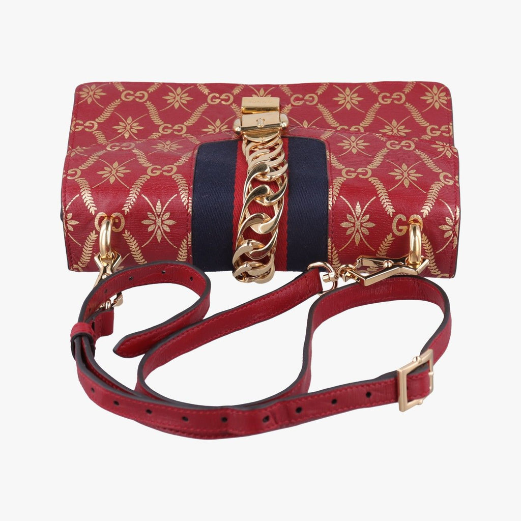 Gucci Sylvie Red Multicolor Leather Shoulder — view 8