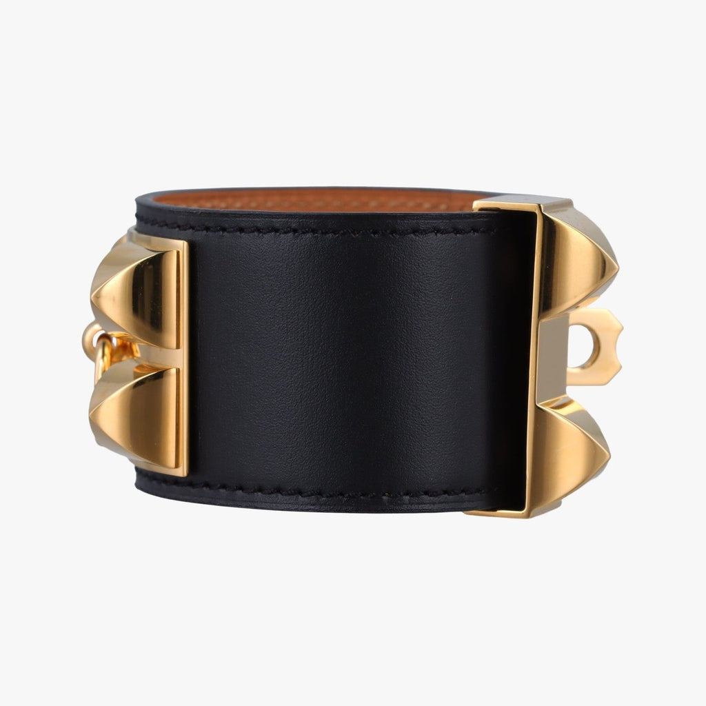 Hermes Collier de Chien Black Gold Leather Bracelet — view 3