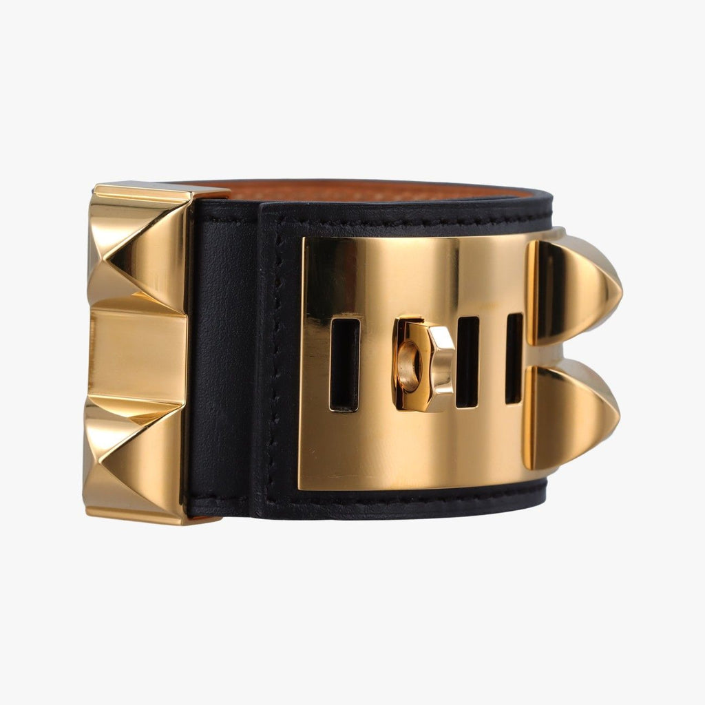 Hermes Collier de Chien Black Gold Leather Bracelet — view 2