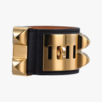 Hermes Collier de Chien Black Gold Leather Bracelet — view 2