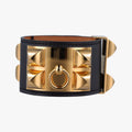 Hermes Collier de Chien Black Gold Leather Bracelet