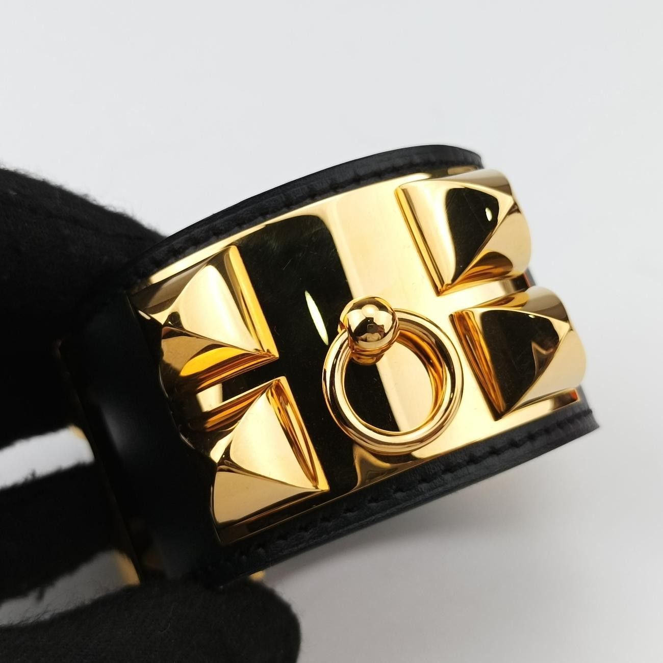 Hermes Collier de Chien Black Gold Leather Bracelet — view 5