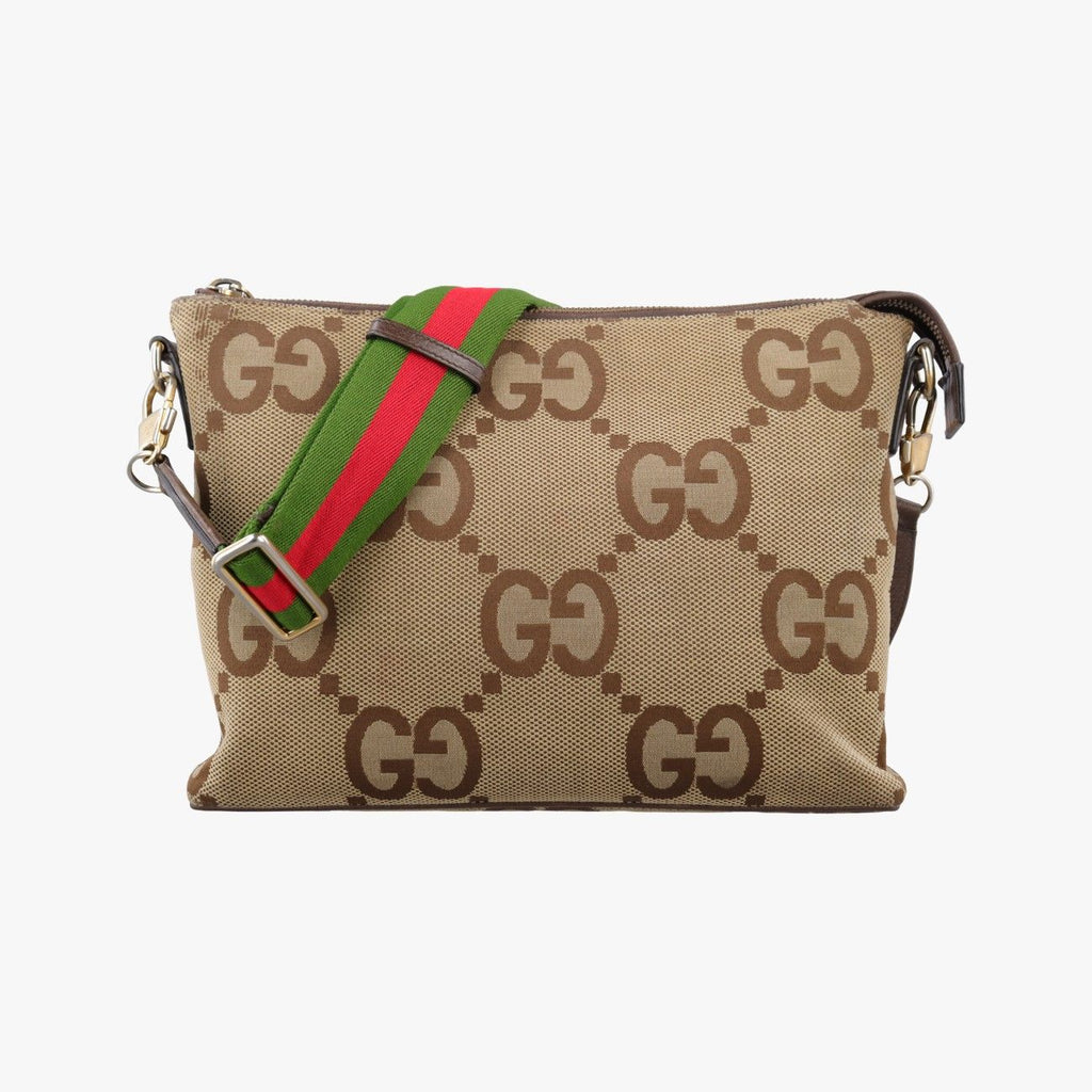 Gucci Jumbo GG Camel Ebony Canvas Leather Shoulder