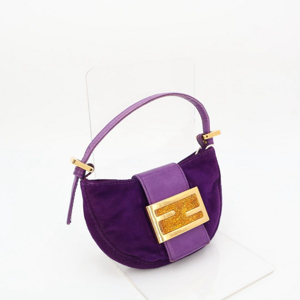 Fendi Mini Croissant Suede Leather Gold Shoulder