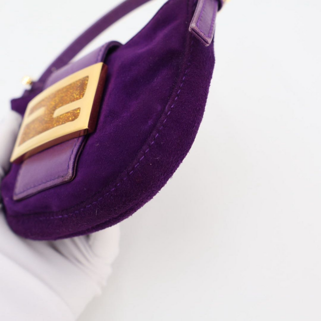 Fendi Mini Croissant Suede Leather Gold Shoulder — view 3