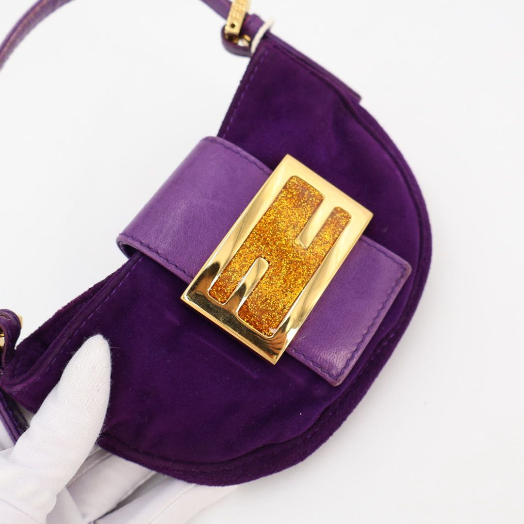 Fendi Mini Croissant Suede Leather Gold Shoulder — view 5