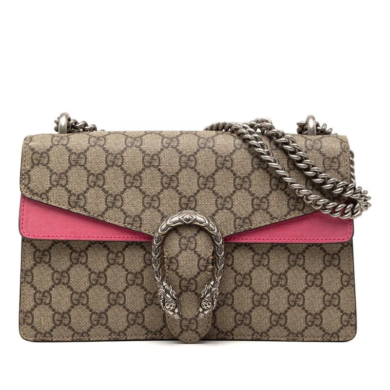 Gucci GG Supreme Dionysus Chain Shoulder Bag Beige Pink Suede