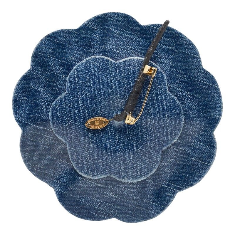 Chanel Large Camellia Denim Style Brooch Blue — view 2
