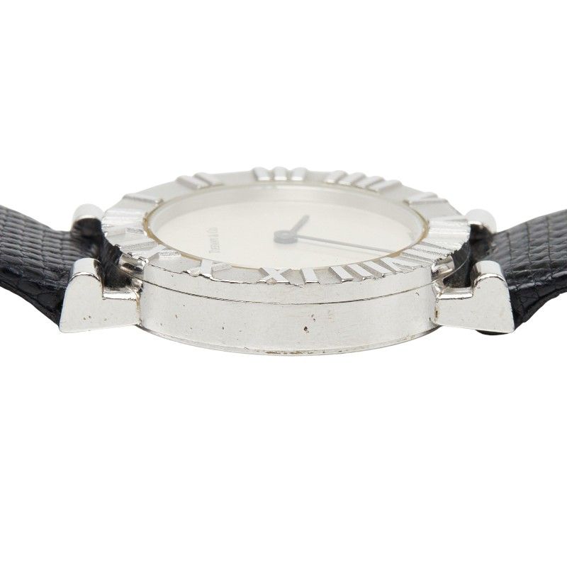 Tiffany & Co Atlas Watch Silver Black Leather — view 4