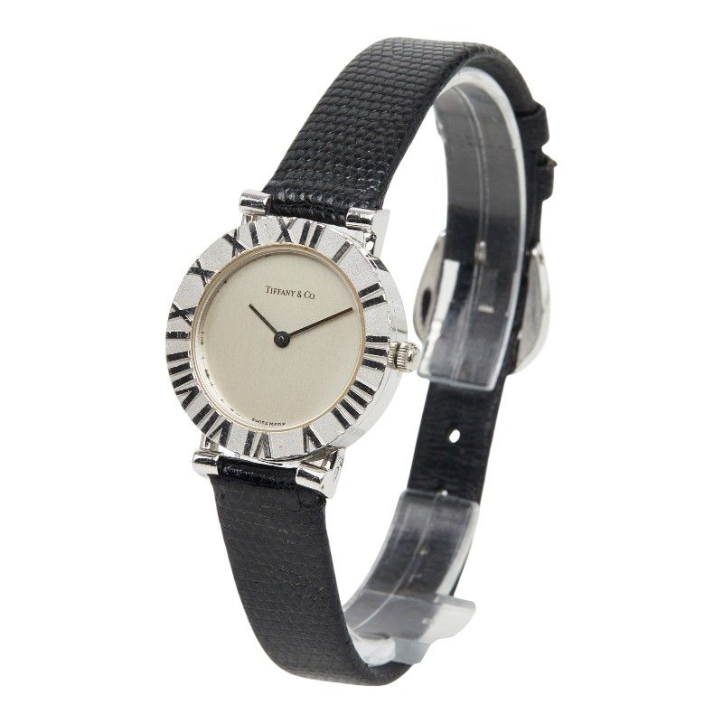 Tiffany & Co Atlas Watch Silver Black Leather — view 2